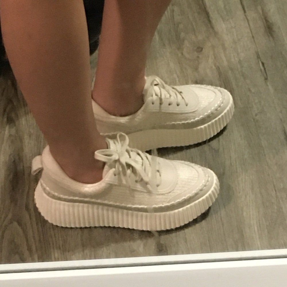 Dolce Vita Cream Platform Sneakers with Woven Detail